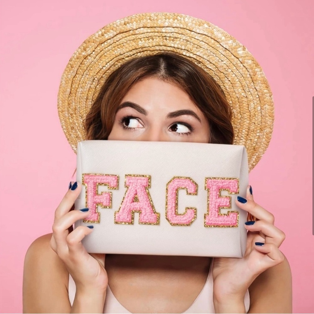 Preppy Chenille Letters Patch Hair Face Skin Travel Bag - Picture 2 of 6